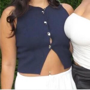 Zara Navy Button-Up Crop Top
